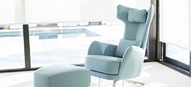 Blue chair with foot stool